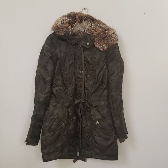 Halifax Traders Parka  Women's M Olive Camo Faux Fur Hood Anorak Long Jacket - Picture 1 of 11